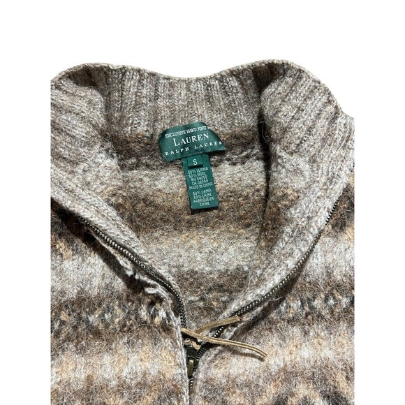 Vtg Lauren Ralph Lauren FairIsle Nordic Full Zip Llama Wool Sweater Cardigan S - Picture 4 of 12